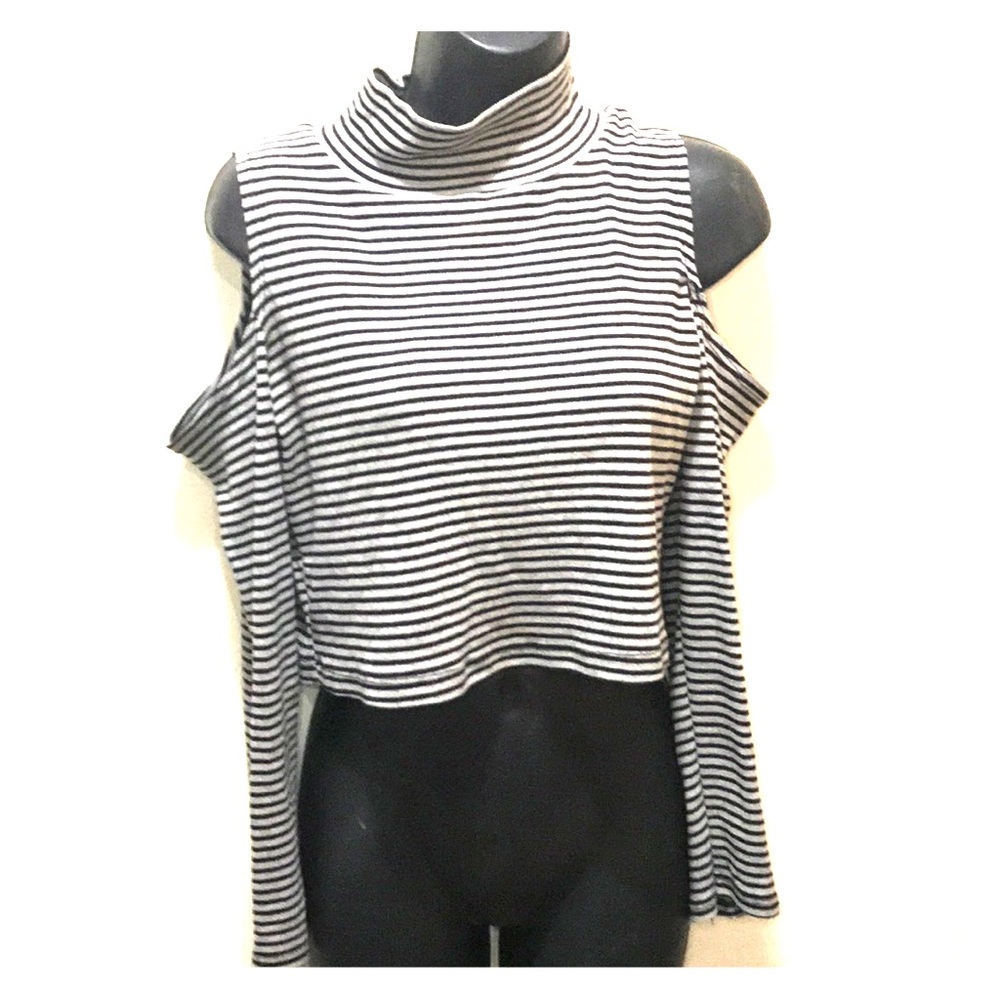 Freckles Cold shoulder crop top ribbed stripe in grey XL